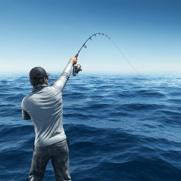 Pescatore che lancia spinning