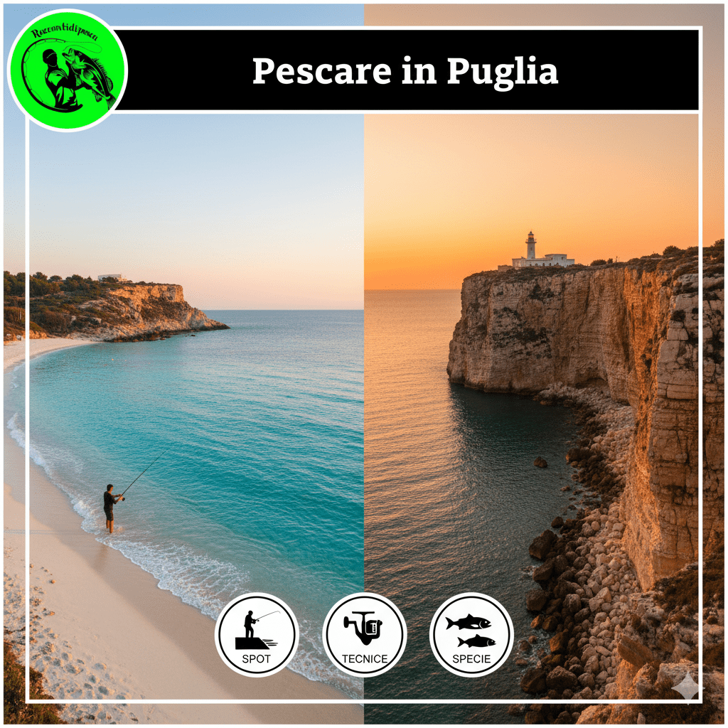 Copertina articolo Pescare in Puglia, costa, faro, spiaggia, Salento, Gargano, pesca