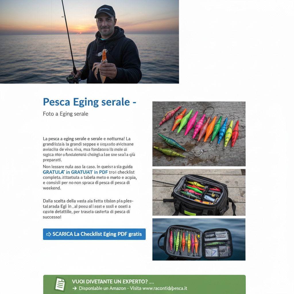 Pescatore di Eging al tramonto con attrezzatura e calamaro appena pescato